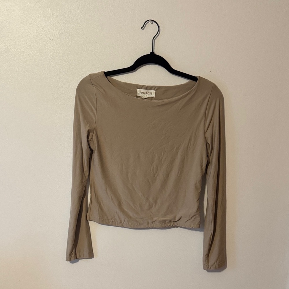 Pink Rose Taupe Long Sleeve Blouse